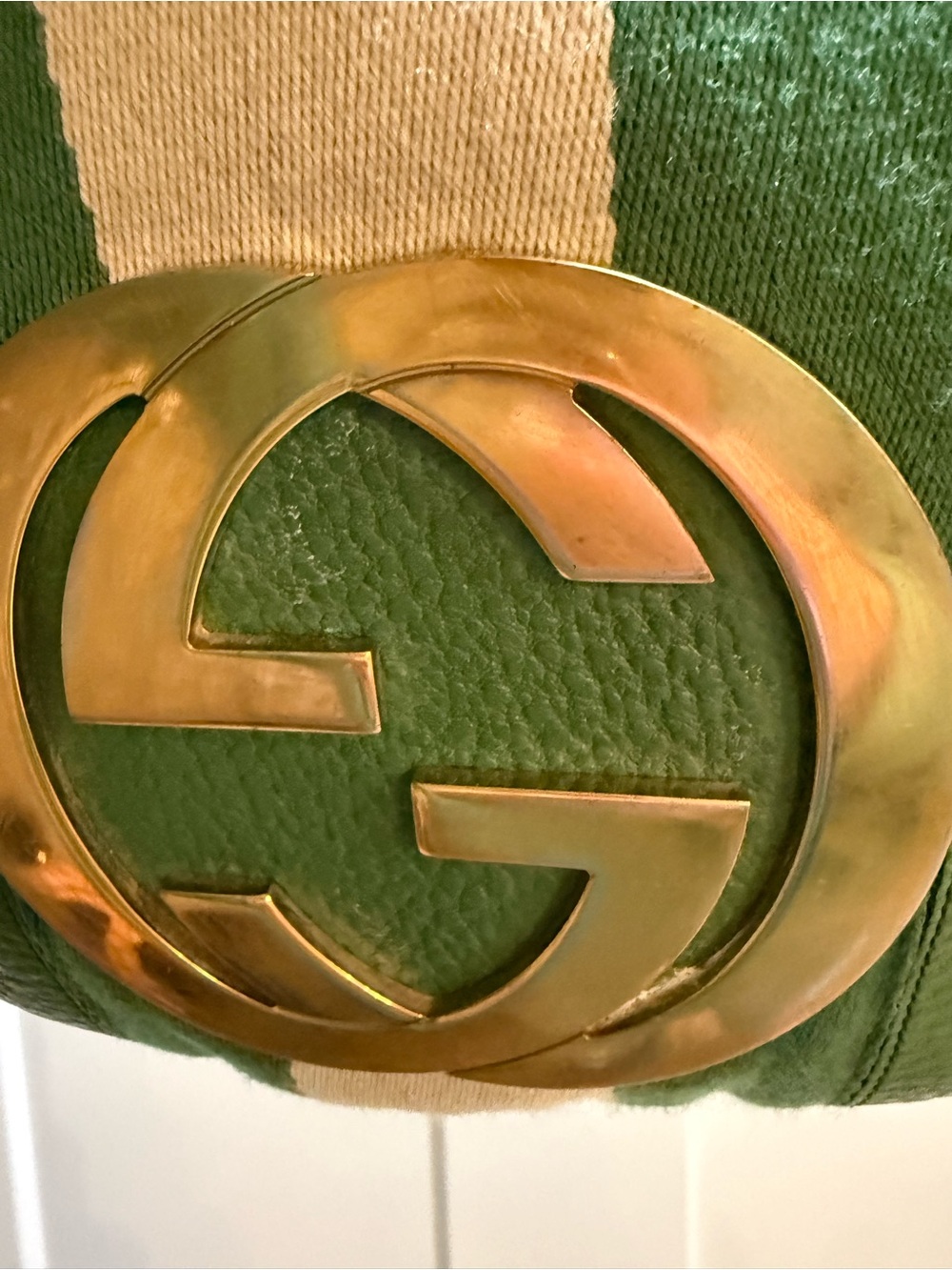 Gucci Web Blondie Green Pebbled Leather Hobo Bag Gold Hardware - Picture 7 of 11
